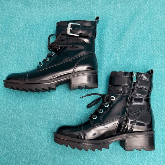 Marc Fisher Boots, Womens sz 6, Bristyn Black Patent Combat Lug Sole - Picture 5 of 11